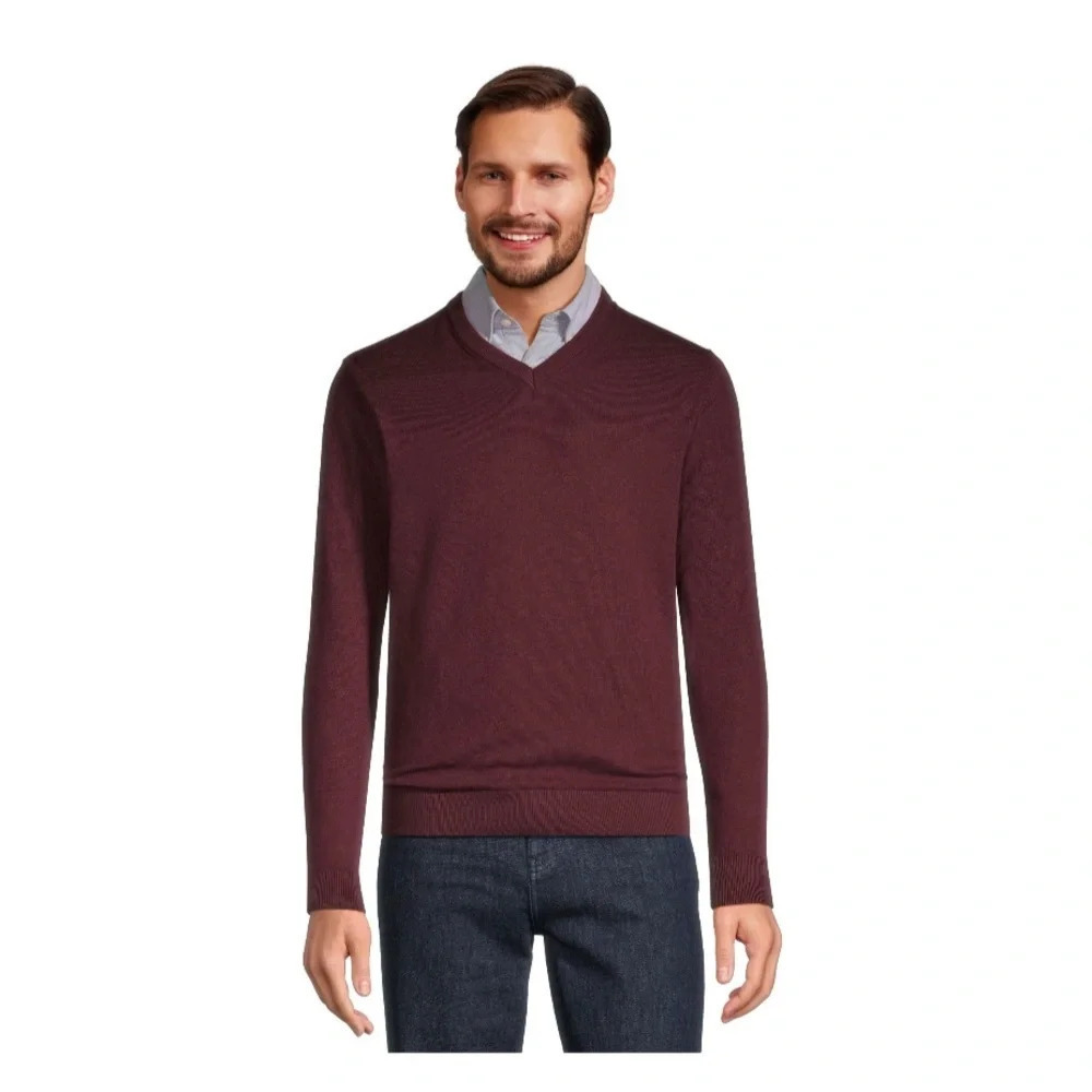 Denver Hayes Burgundy Cotton V-Neck Sweater - Picture 5 of 7